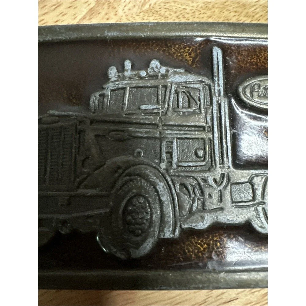 Vintage Peterbilt Truck Belt Buckle – Metal Enamel Semi Truck Design